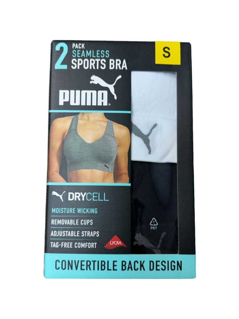 Puma S 2-Pack Seamless Athletic Sports Bra Set Adjustable Cross Back Activewear